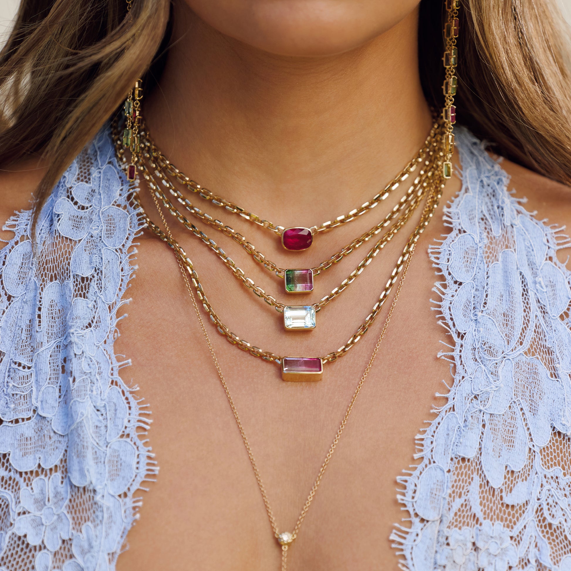 Oval Pink Rubelite Moe Chain Necklace