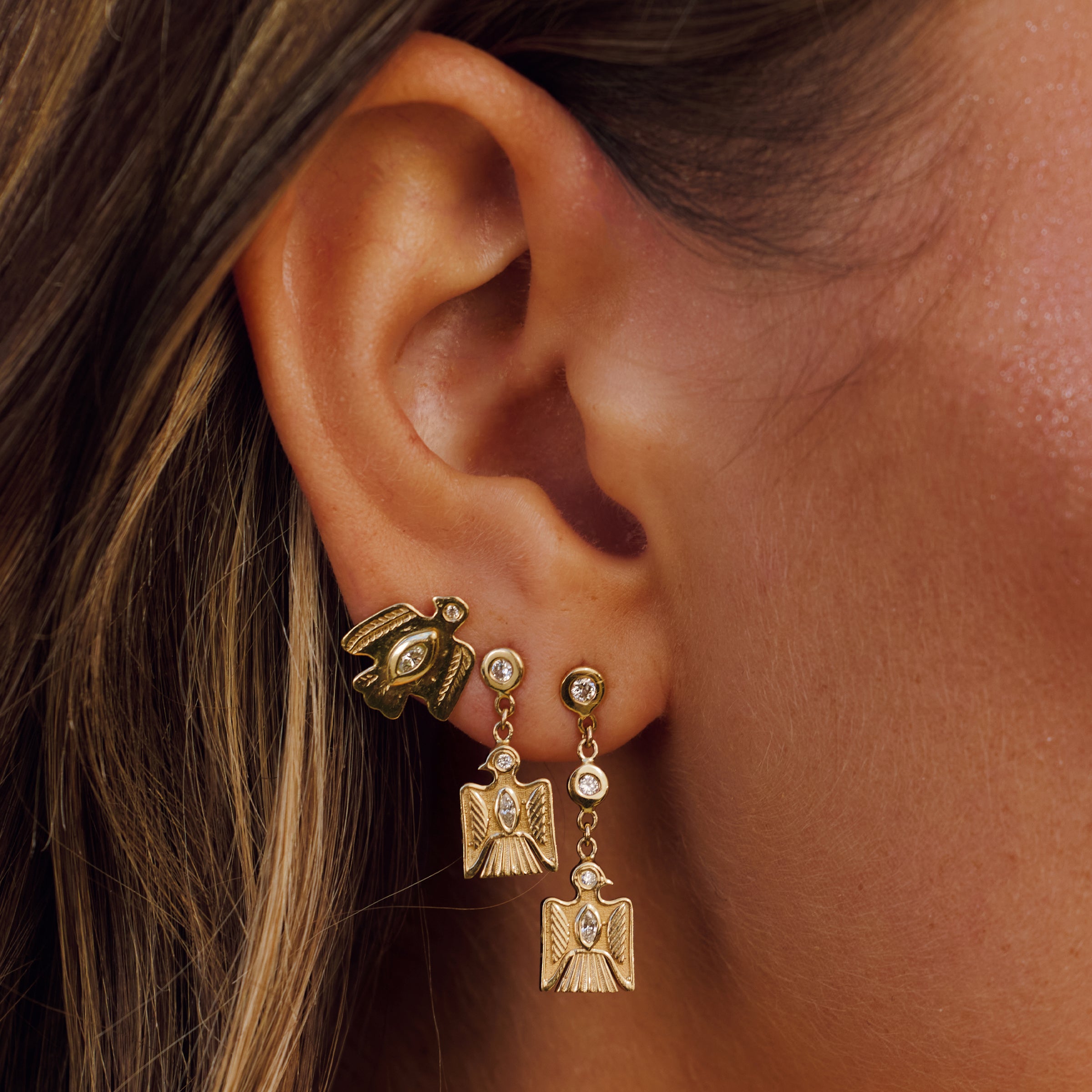 2 Diamond + Small Marquise Center Thunderbird Drop Stud