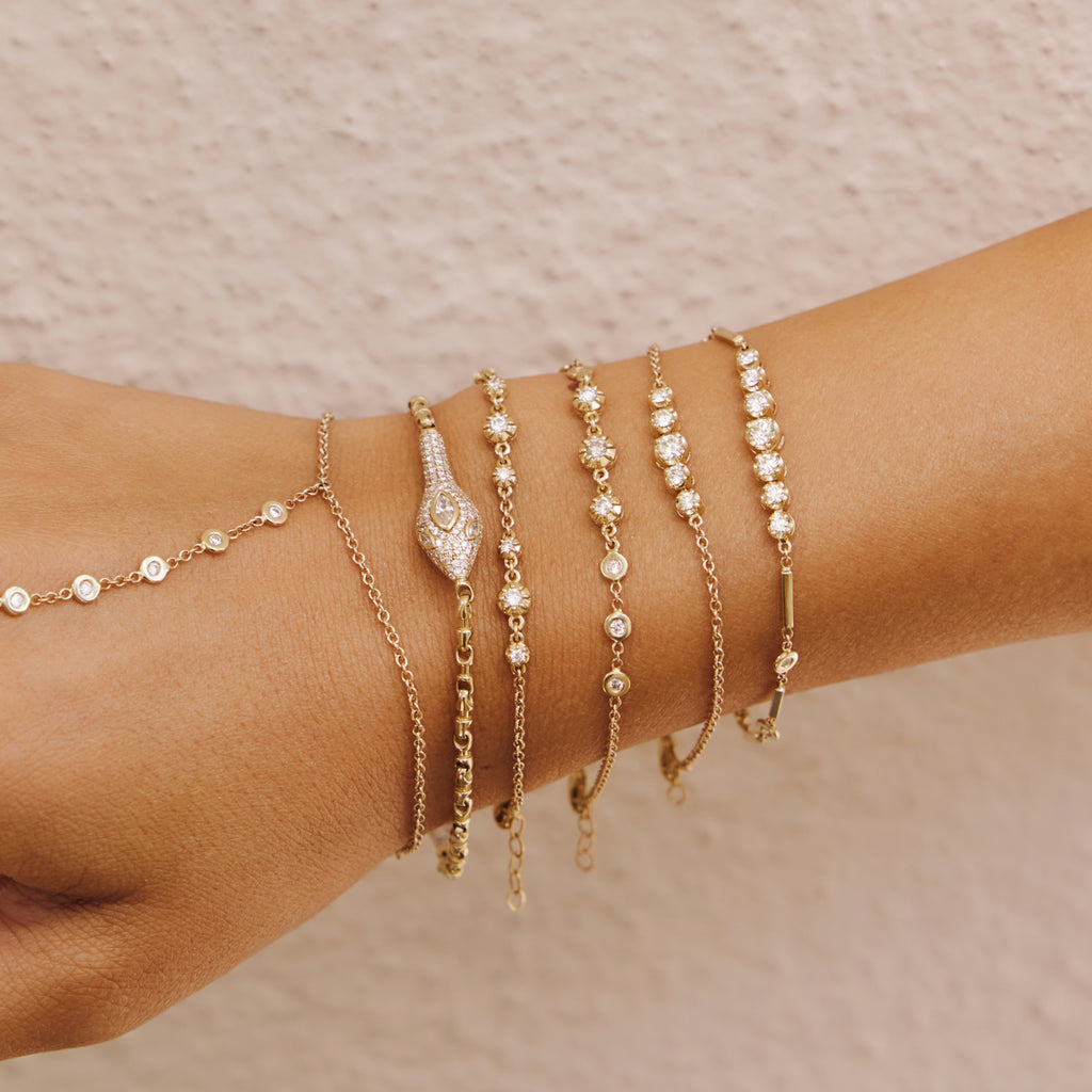 Pavé Marquise Diamond Snake Head Rolo Chain Bracelet