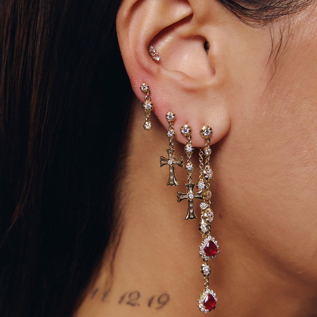 3 Sophia Diamond Gothic Baguette Cross Drop Stud