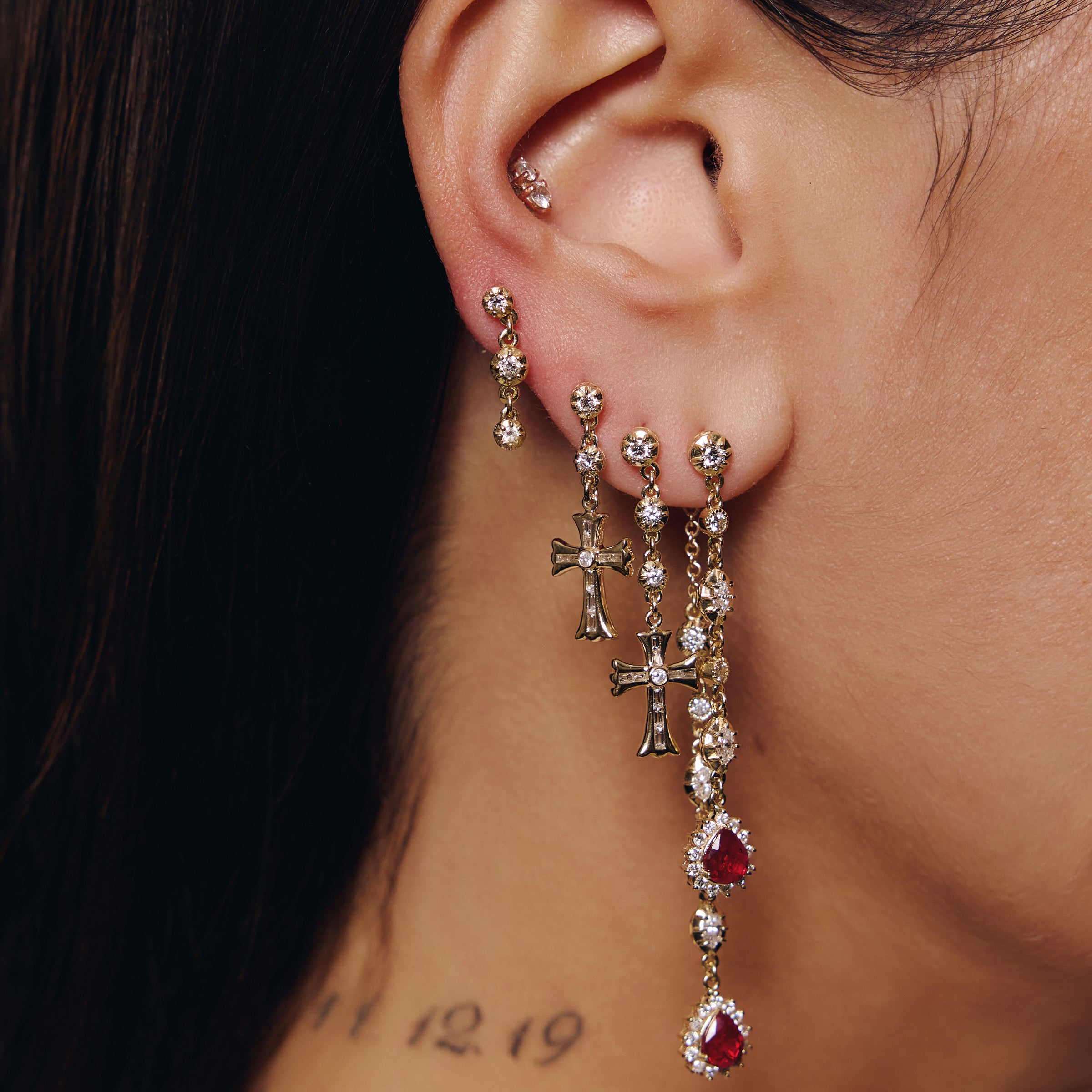 3 Sophia Diamond Gothic Baguette Cross Drop Stud