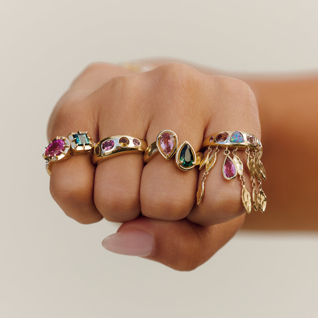 5 Multi Shape Pink + Orange Tourmaline Freeform Dome Ring
