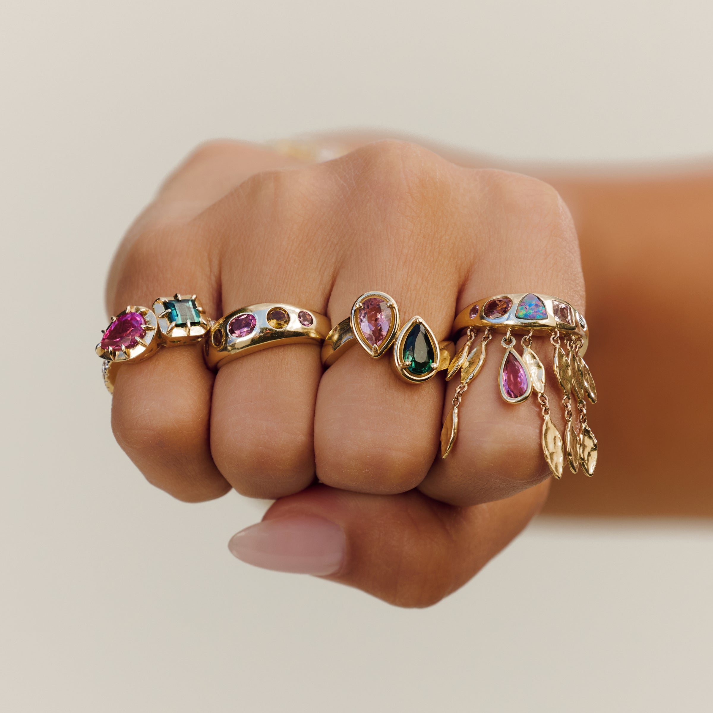 5 Multi Shape Pink + Orange Tourmaline Freeform Dome Ring