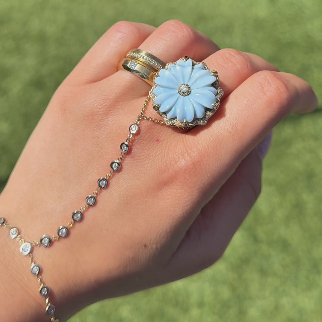Blue Opal Flower Pavé Diamond Ring