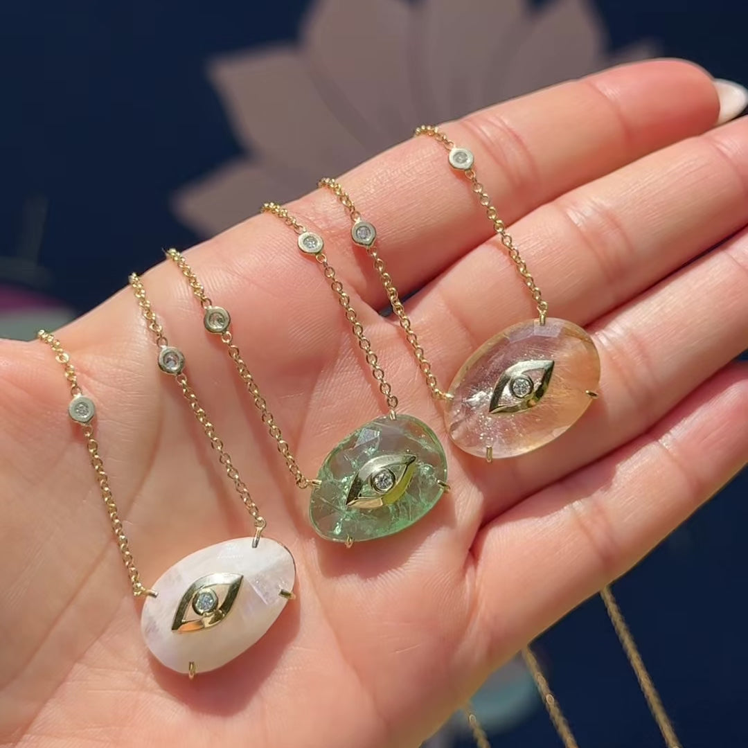 Moonstone Open Diamond Eye Necklace