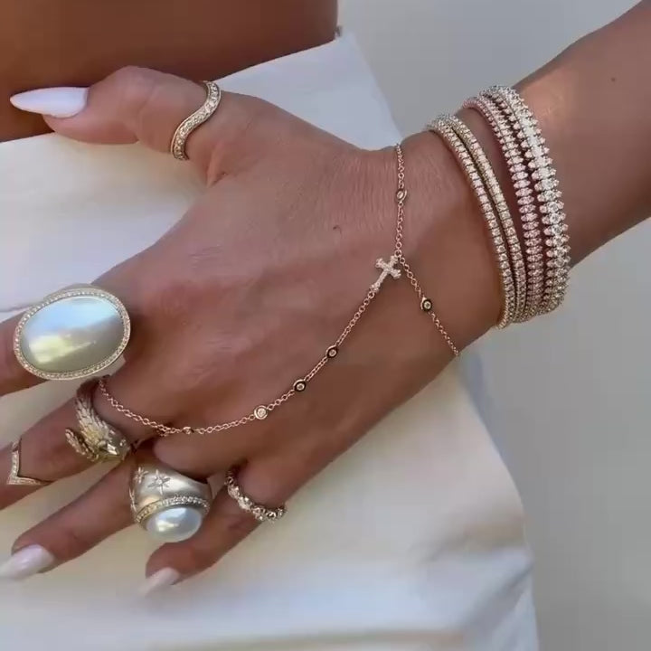 Pave Gothic Cross + Diamond Finger Bracelet