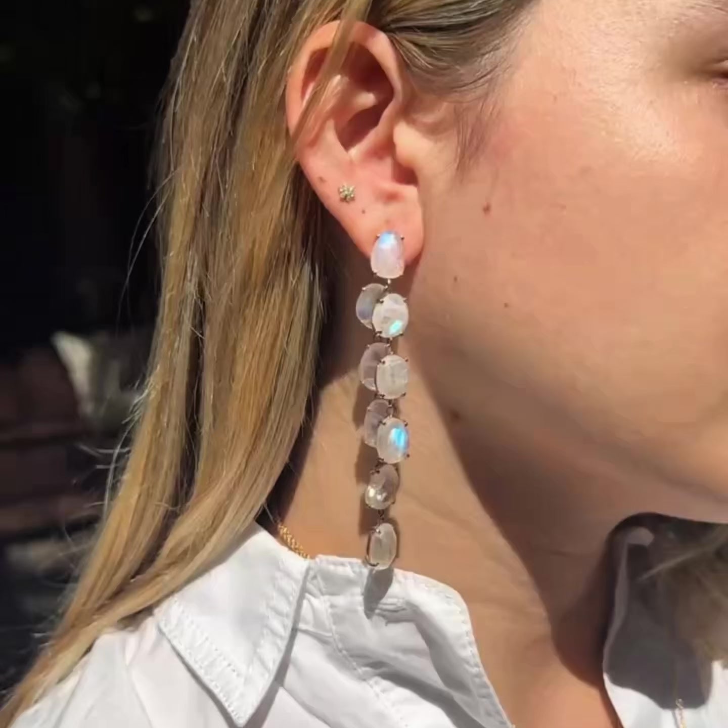 Freeform Moonstone Front + Back Drop Studs