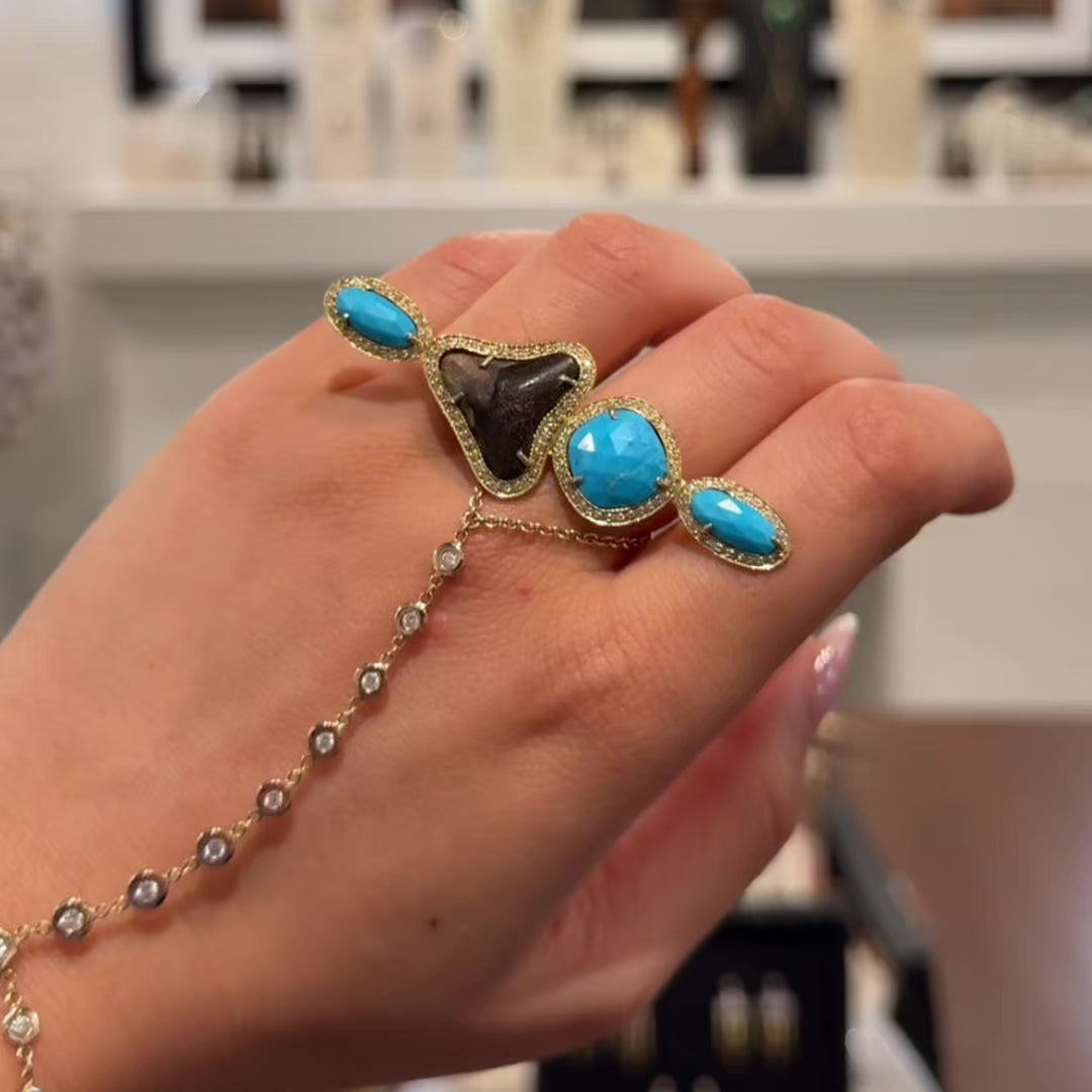 3 Turquoise Shark Tooth Knuckle Ring