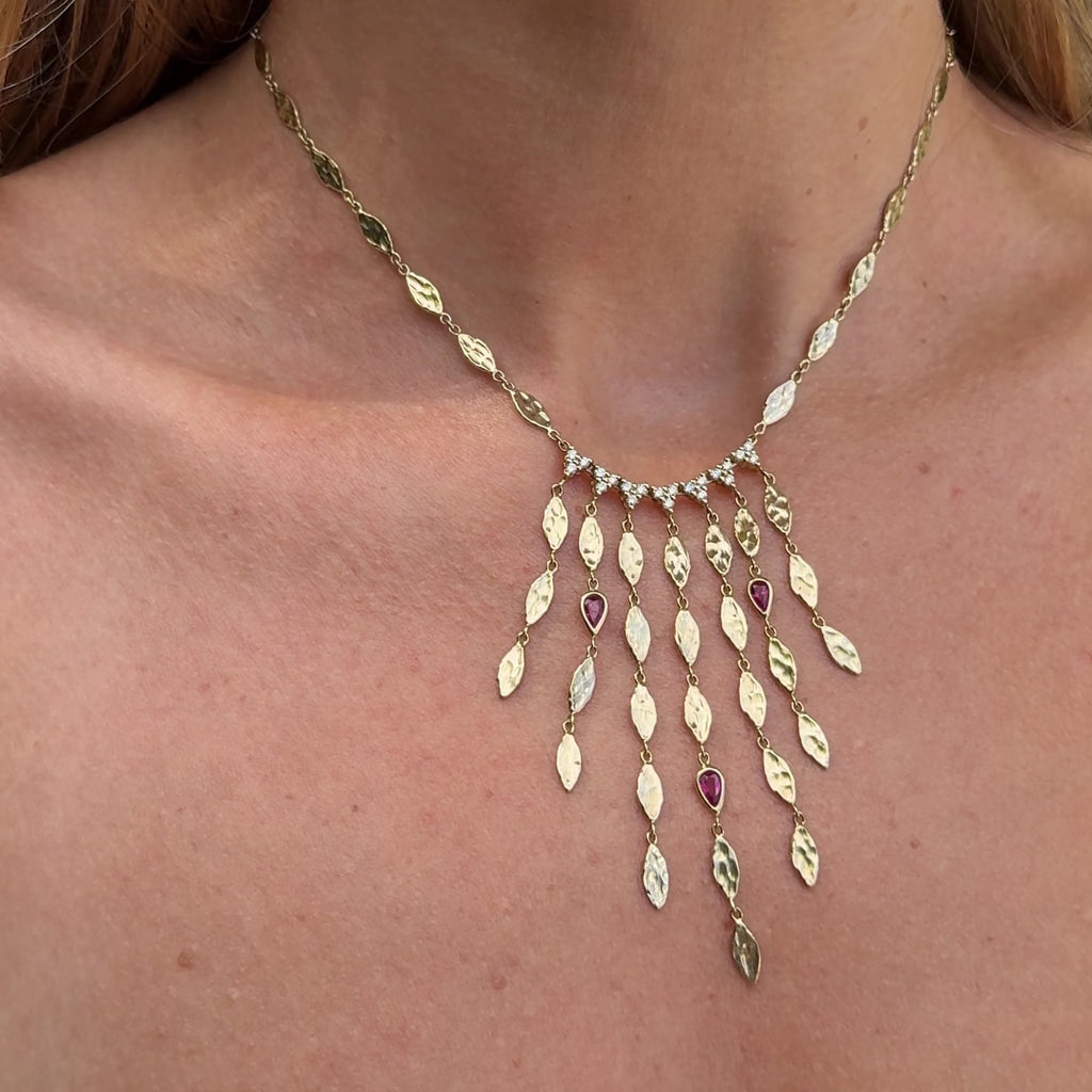 Lizzie Diamond Hammered Marquise Ruby Shower Necklace