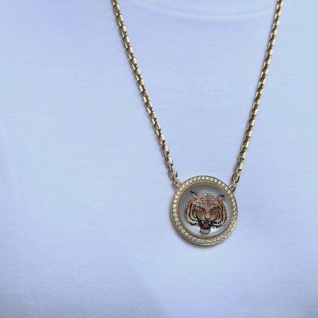 Painted Tiger Feline Moe Chain Necklace