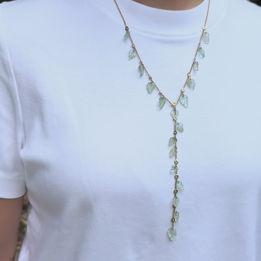 Aquamarine Leaf Shaker Y Necklace