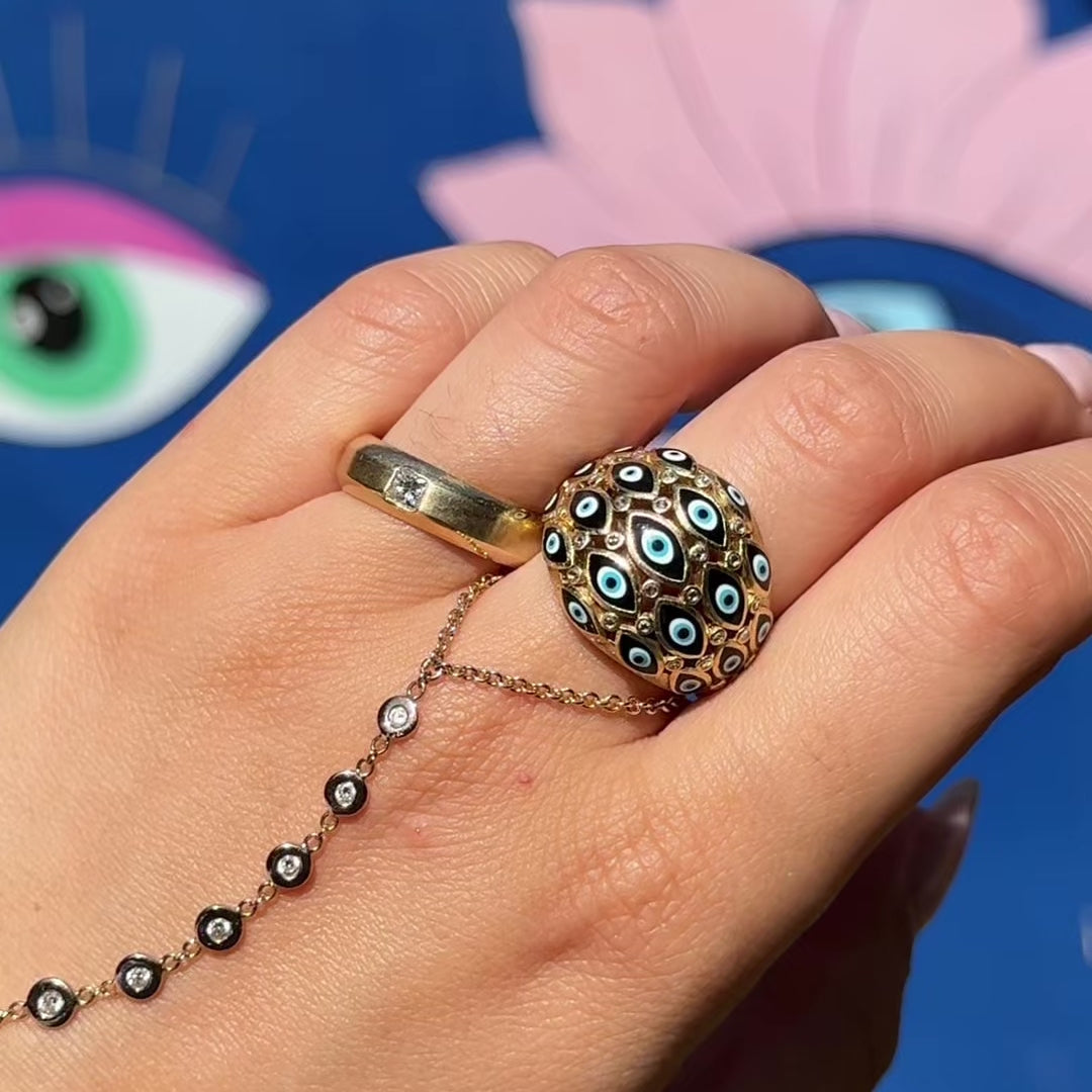 Enamel Eye and Diamond Dome Ring