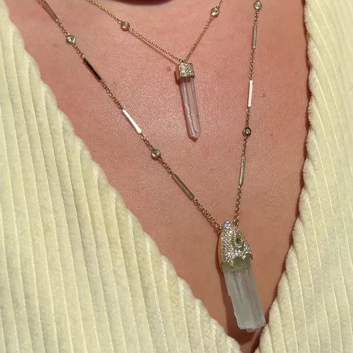 Pave Diamond Quartz Crystal Bar Necklace