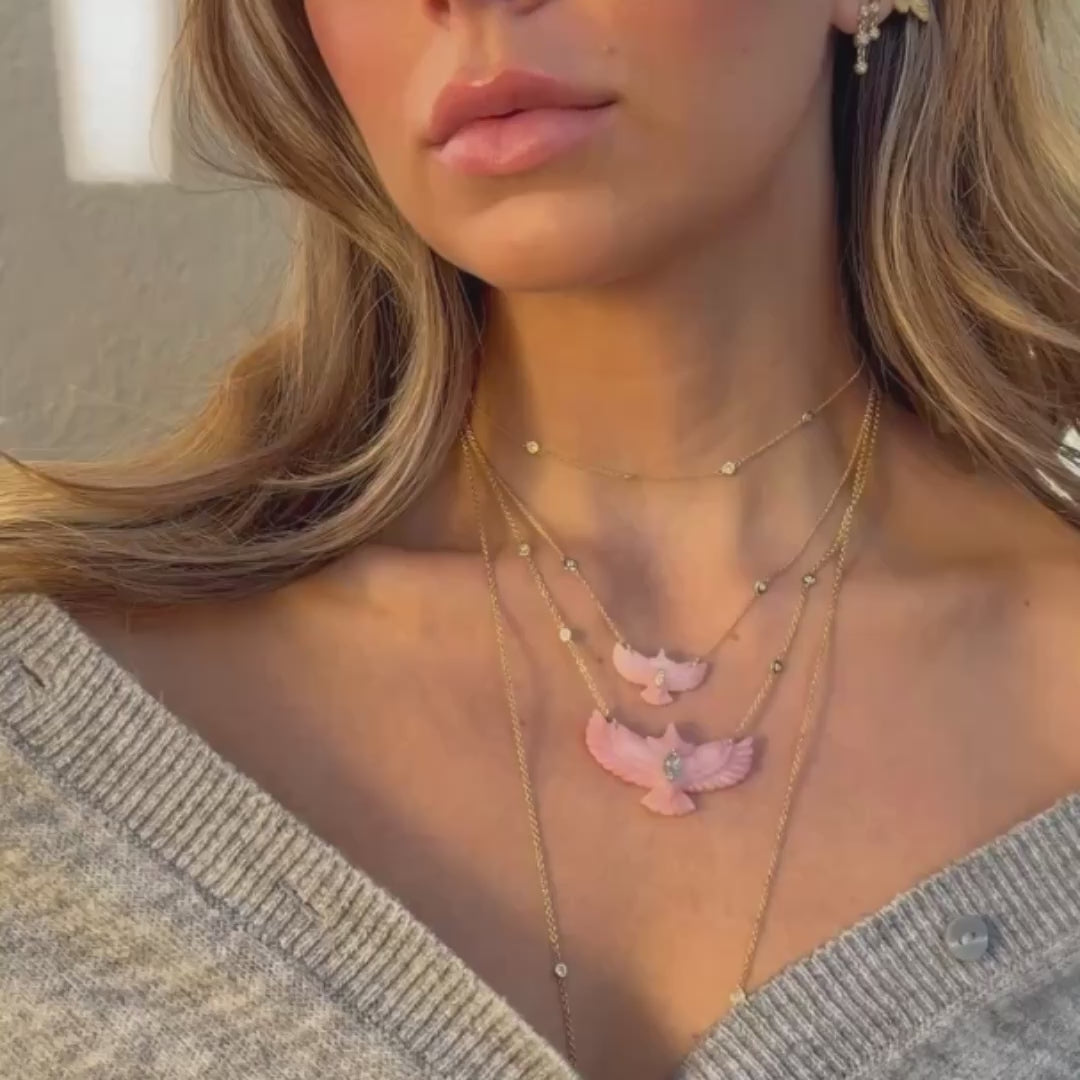 Aquamarine Marquise Pink Opal Thunderbird Diamond Necklace