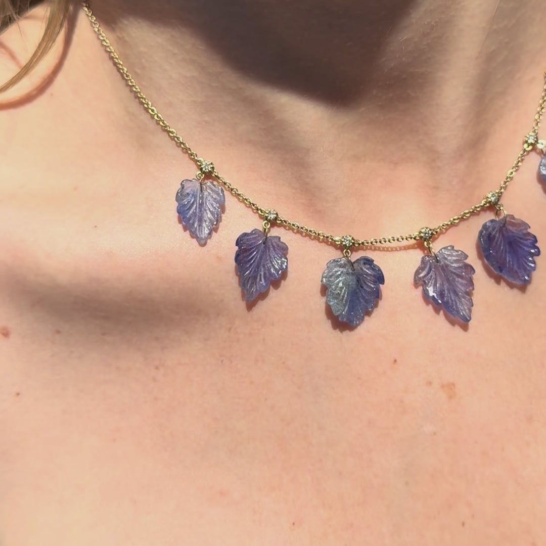 Graduated Iolite Leaf Drop Shaker Necklace + 7 Sophia Diamonds