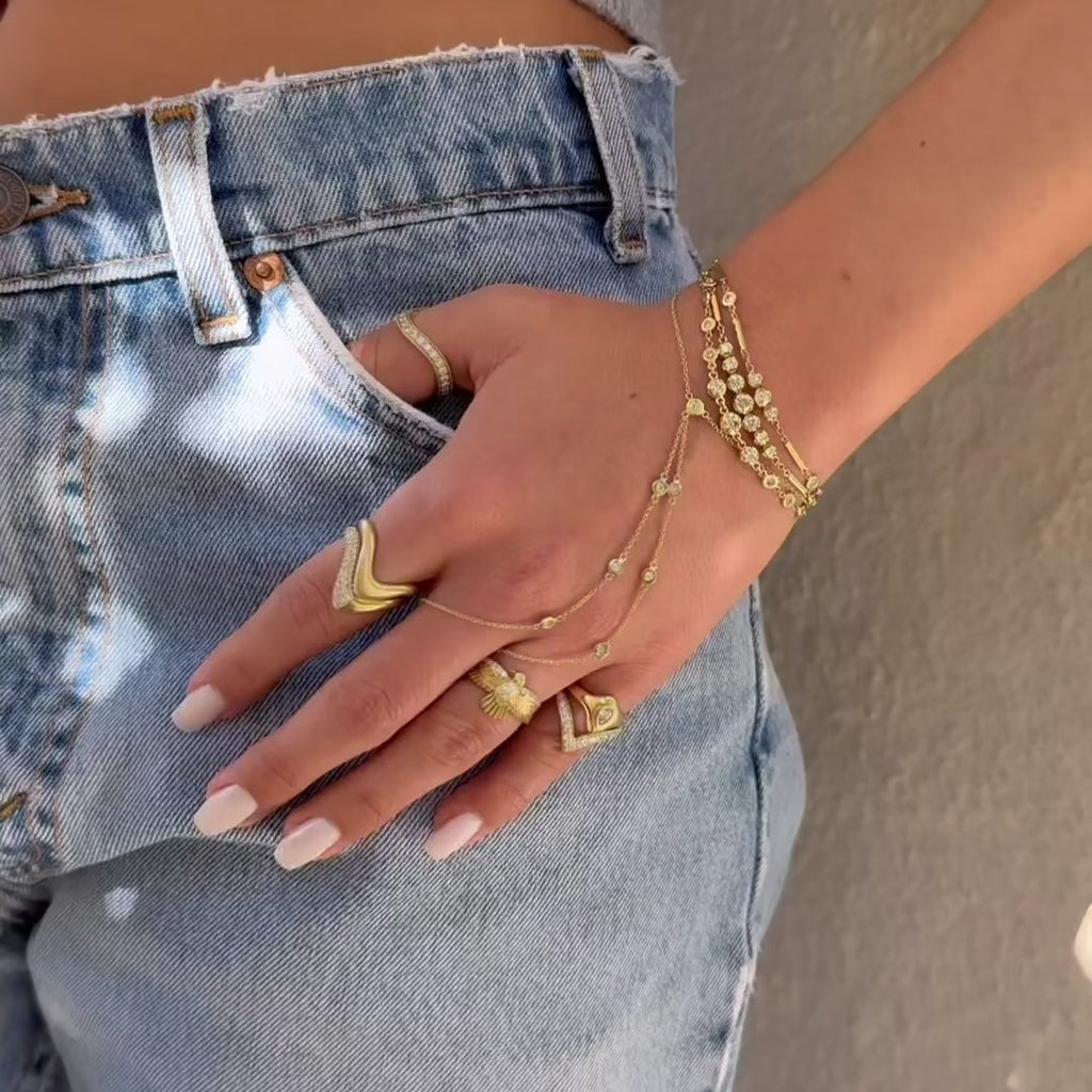 7 Diamond Double Stem Finger Bracelet