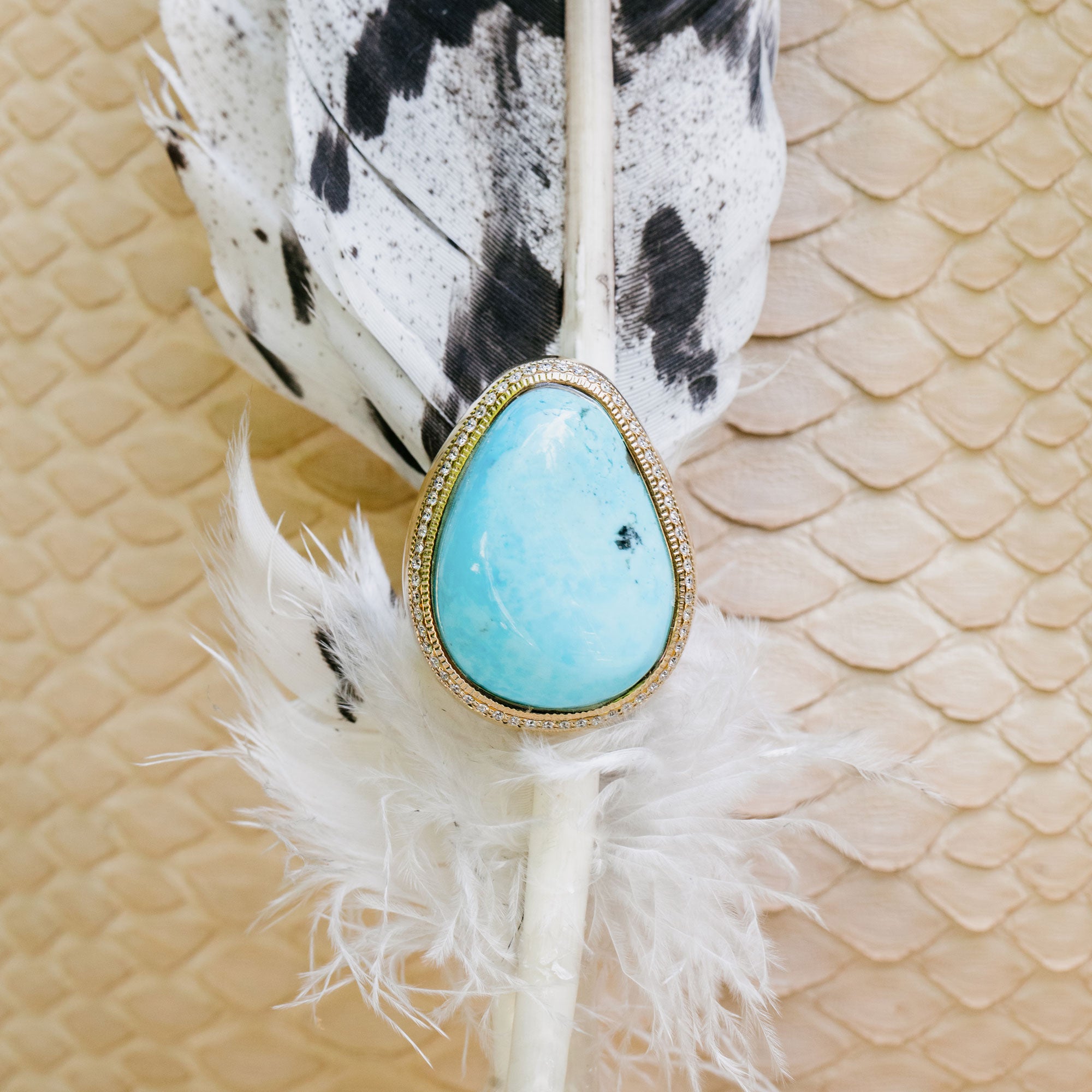 Large Pave Smooth Freeform Turquoise Ring