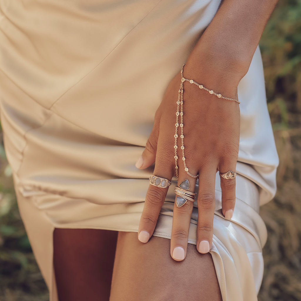 Diamond Double Stem Finger Bracelet
