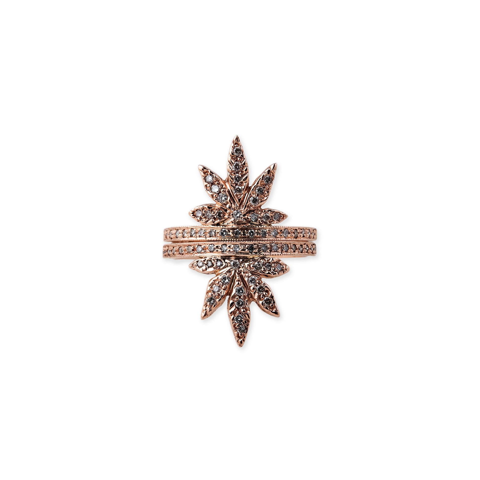 Pave Diamond Sweet Leaf Stack Ring