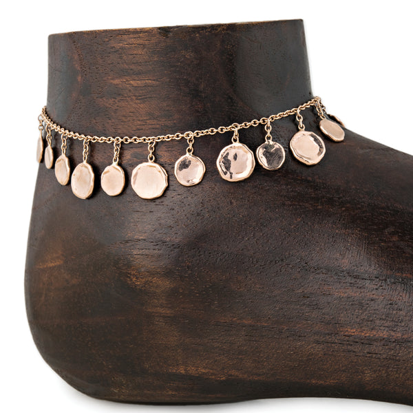 アンクレット Hammered 18K Gold Disc / Round Charm & 10K Gold Chain Anklet Hammered 18K Yellow Gold Tiny Disc / Round Charm & 10K