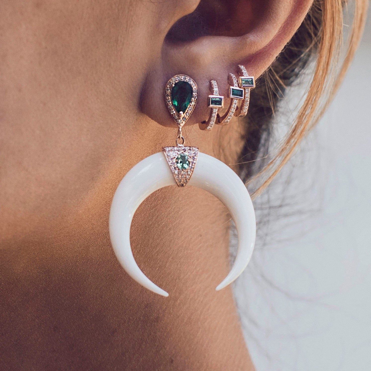 Emerald Baguette Pave Mini Hoop