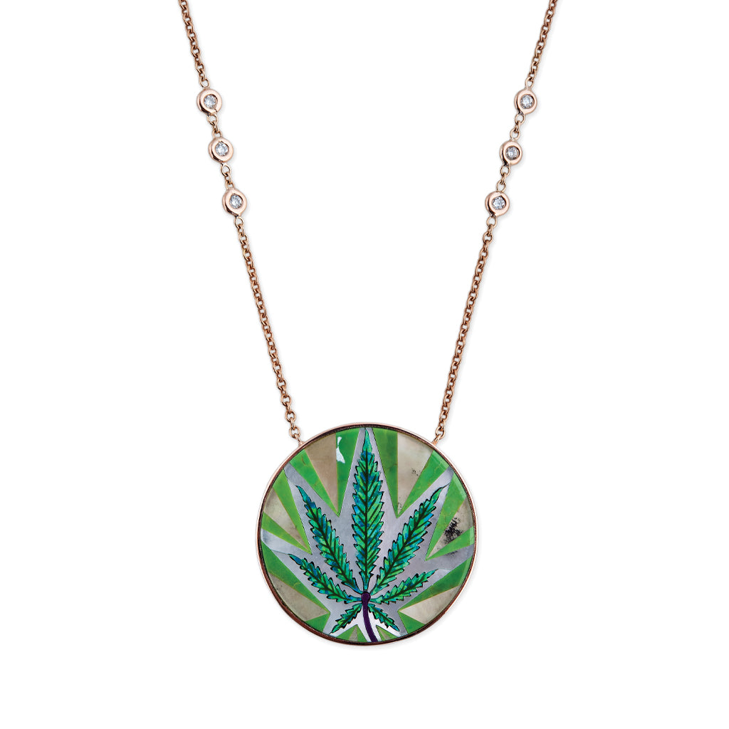 GREEN PEARL SWEET LEAF INLAY NECKLACE