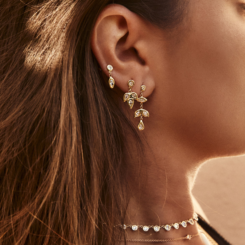 3 Teardrop Petal Drop Stud Earring