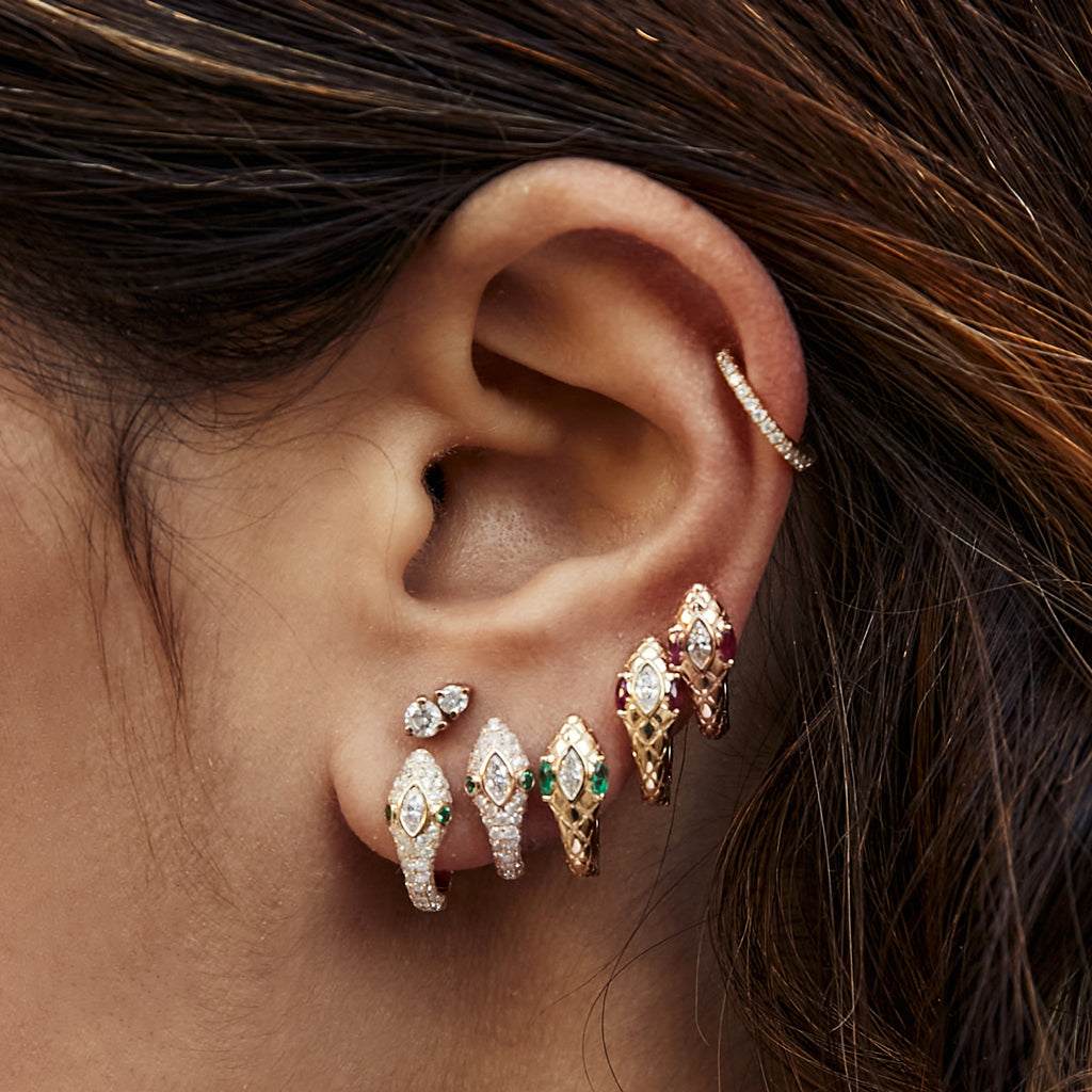 Emerald Eyes Marquise Diamond Head Snake Mini Hoop