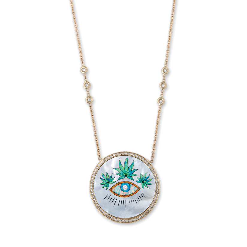 PAVE EYE SWEET LEAF CROWN INLAY NECKLACE