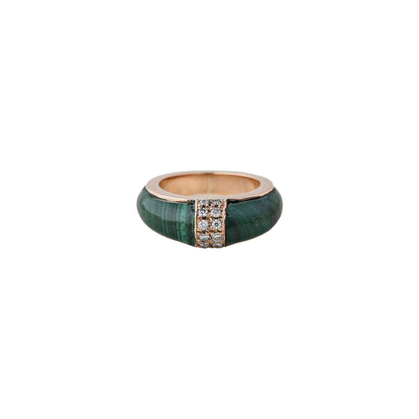 2 ROW PAVE MALACHITE INLAY DOME BAND RING