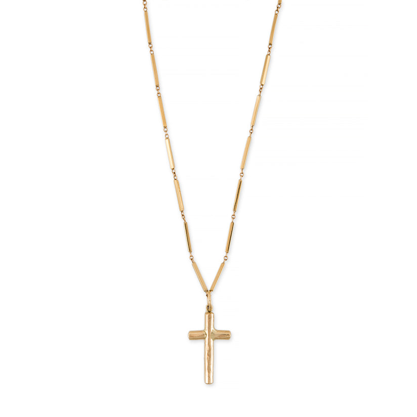 SMOOTH BAR TEXTURED CROSS CHARM NECKLACE