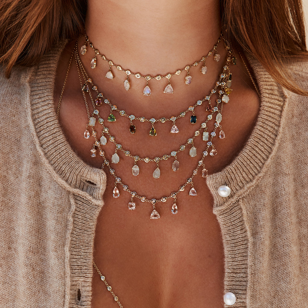 Multi Shape Aquamarine + Diamond Shaker Necklace