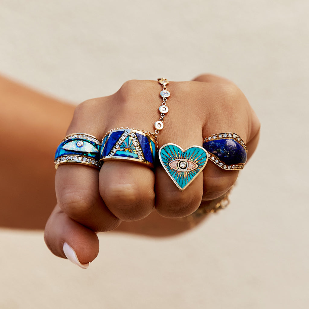 Pave Diamond Lapis Inlay V Ring
