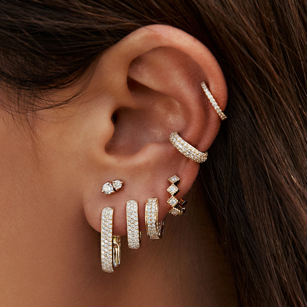 Three Sided Pave Diamond Mini Hoop