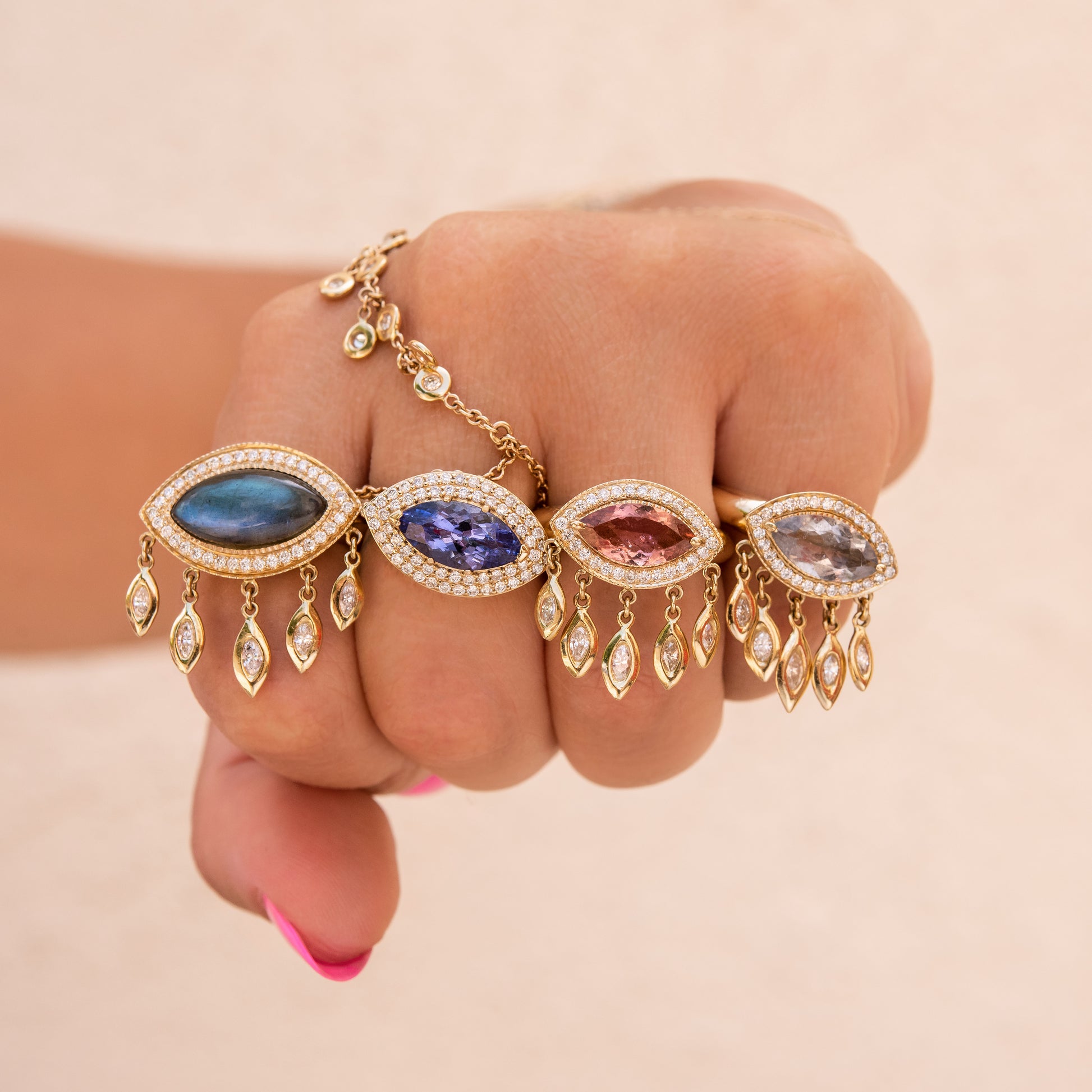 PAVE PINK TOURMALINE EYE + MARQUISE DIAMOND SHAKER RING