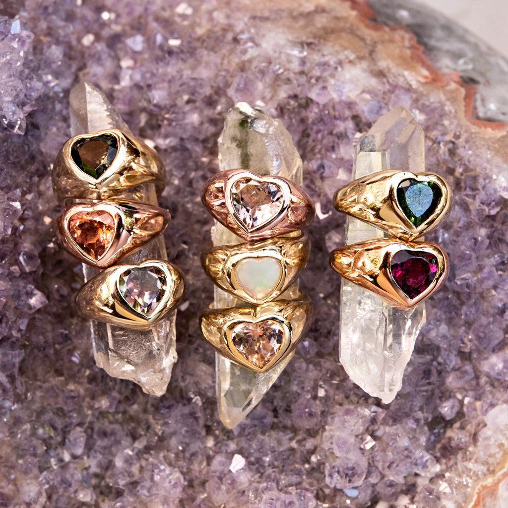 Watermelon Tourmaline Heart Signet Ring