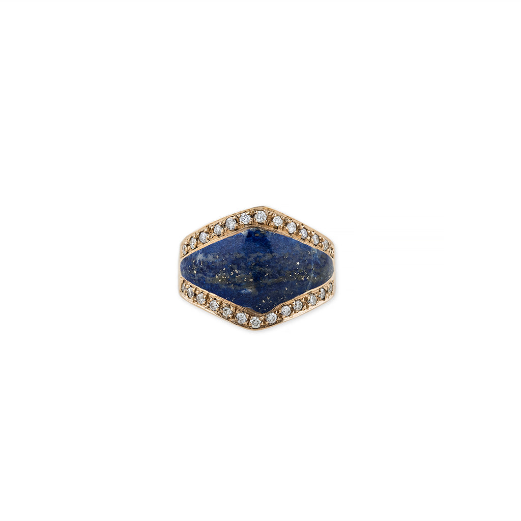 Pave Diamond Lapis Inlay V Ring