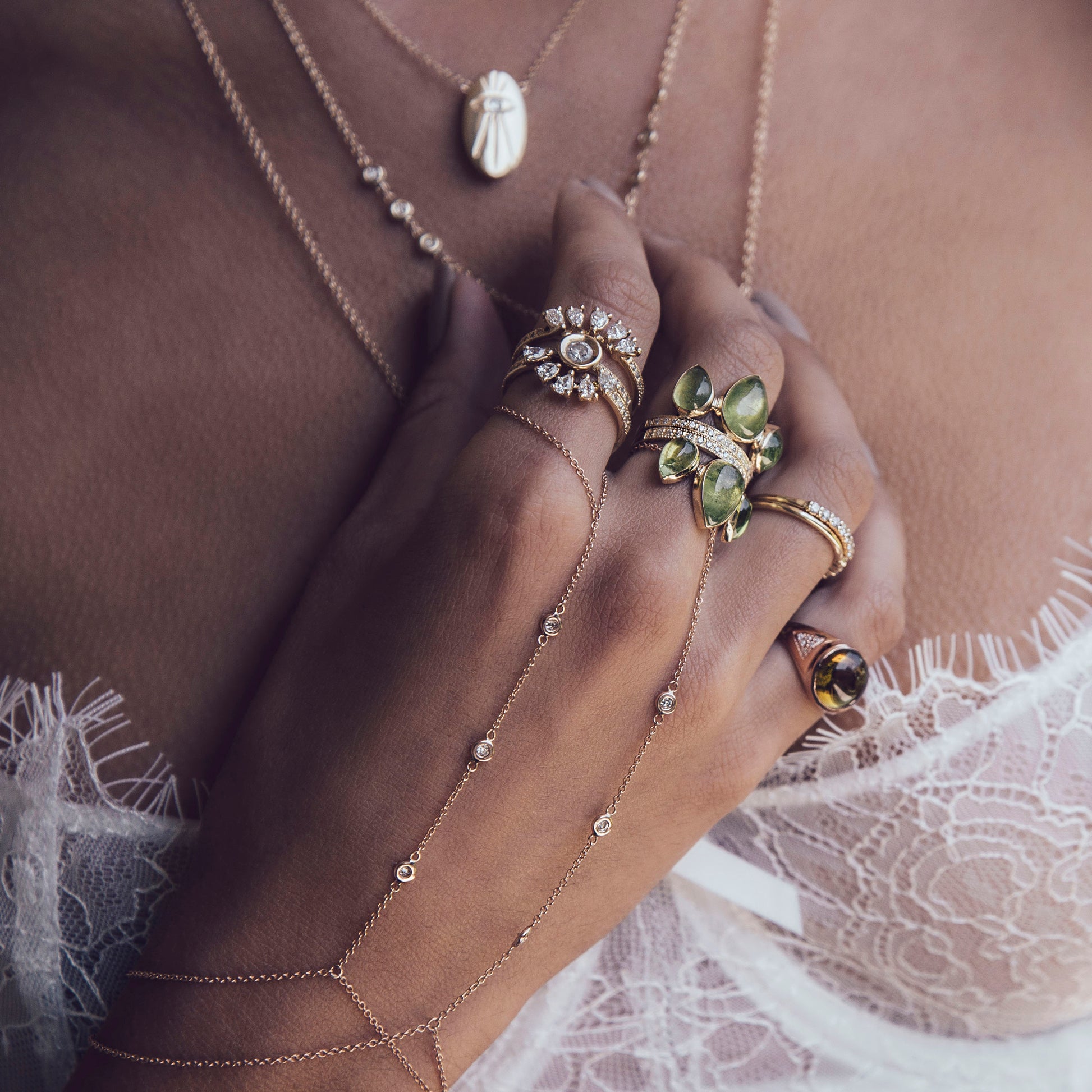 3 Spaced Out Diamond Finger Bracelet