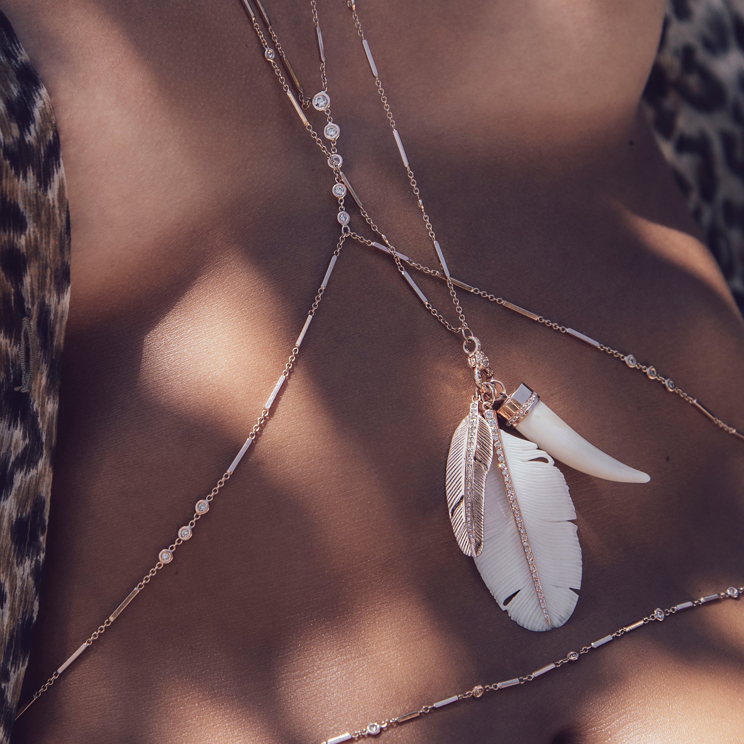 Large Pave Bone Feather Charm