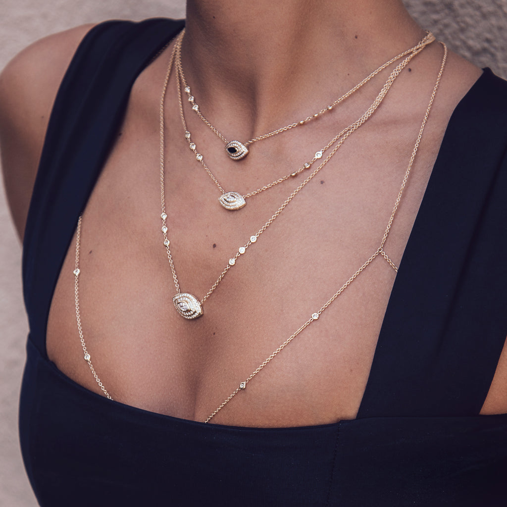 Emerald Marquise Pave Double Halo Eye Necklace
