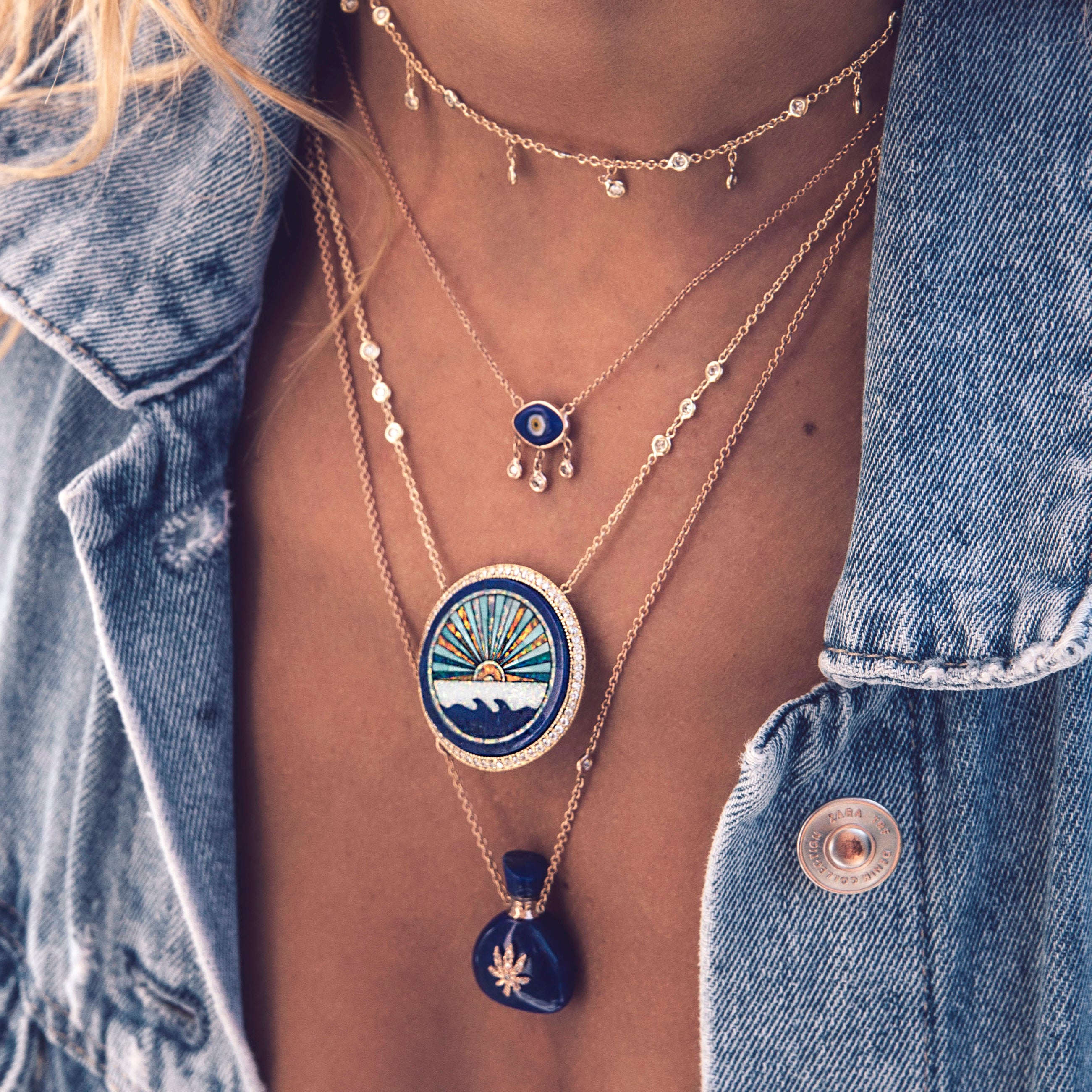 Pave Diamond Sunshine Inlay Necklace