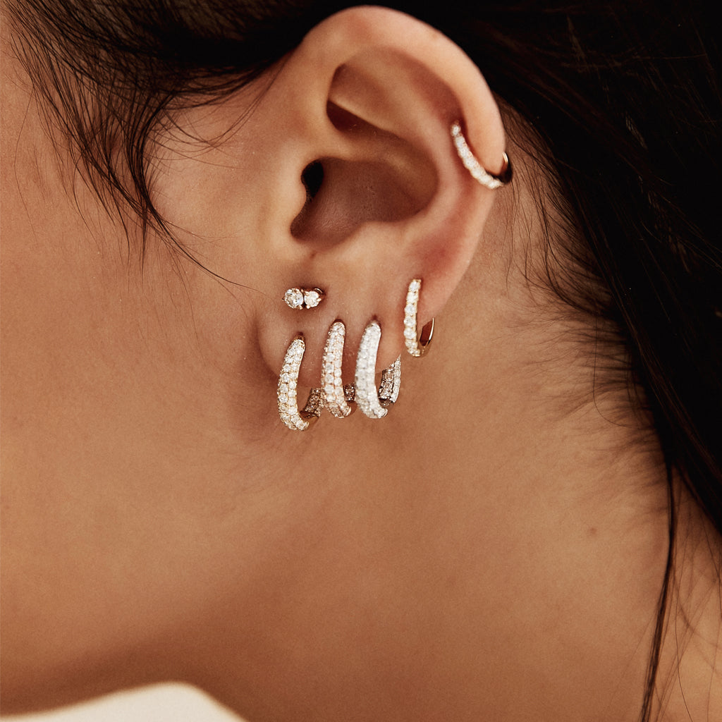 Three Row Pave Inside Out Oval Mini Hoop