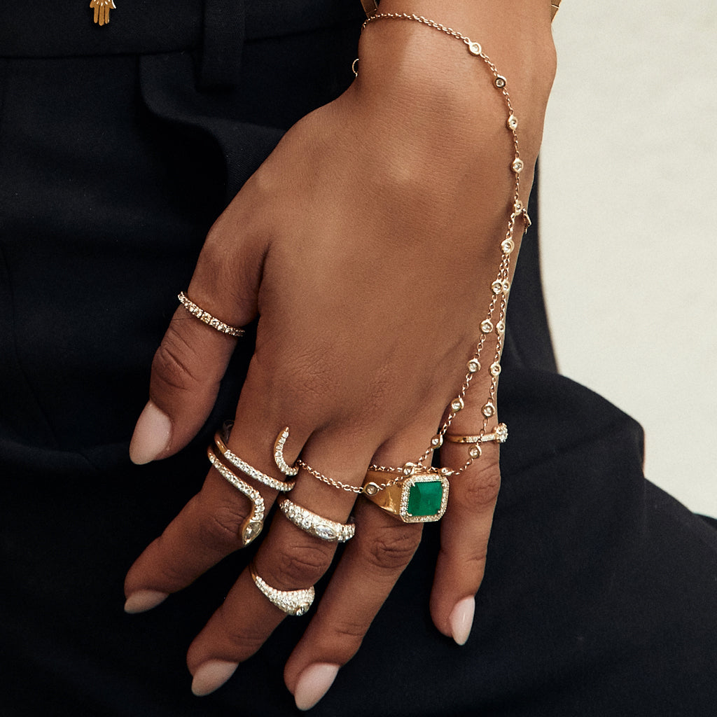 Pave Teardrop Diamond Head Snake Coil Wrap Ring