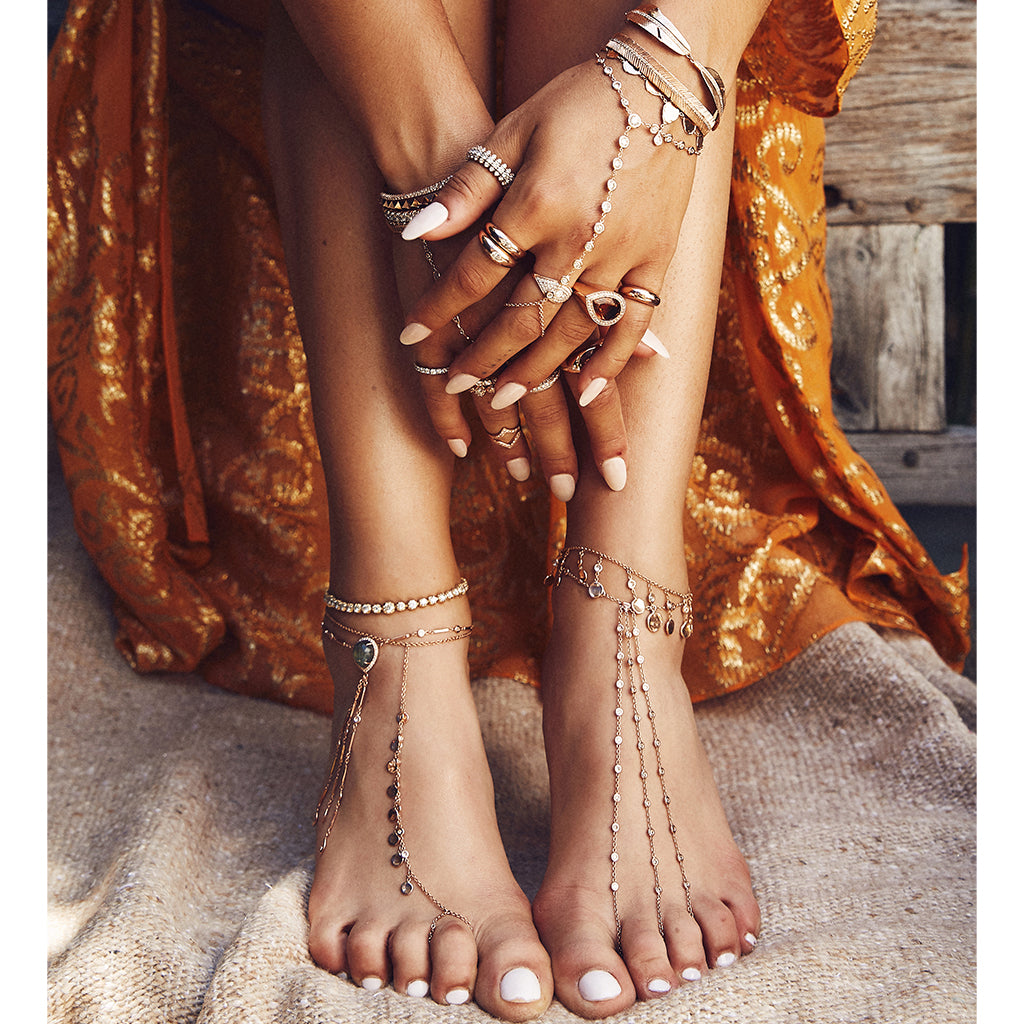 Triple Stem Diamond Trillion Toe Anklet
