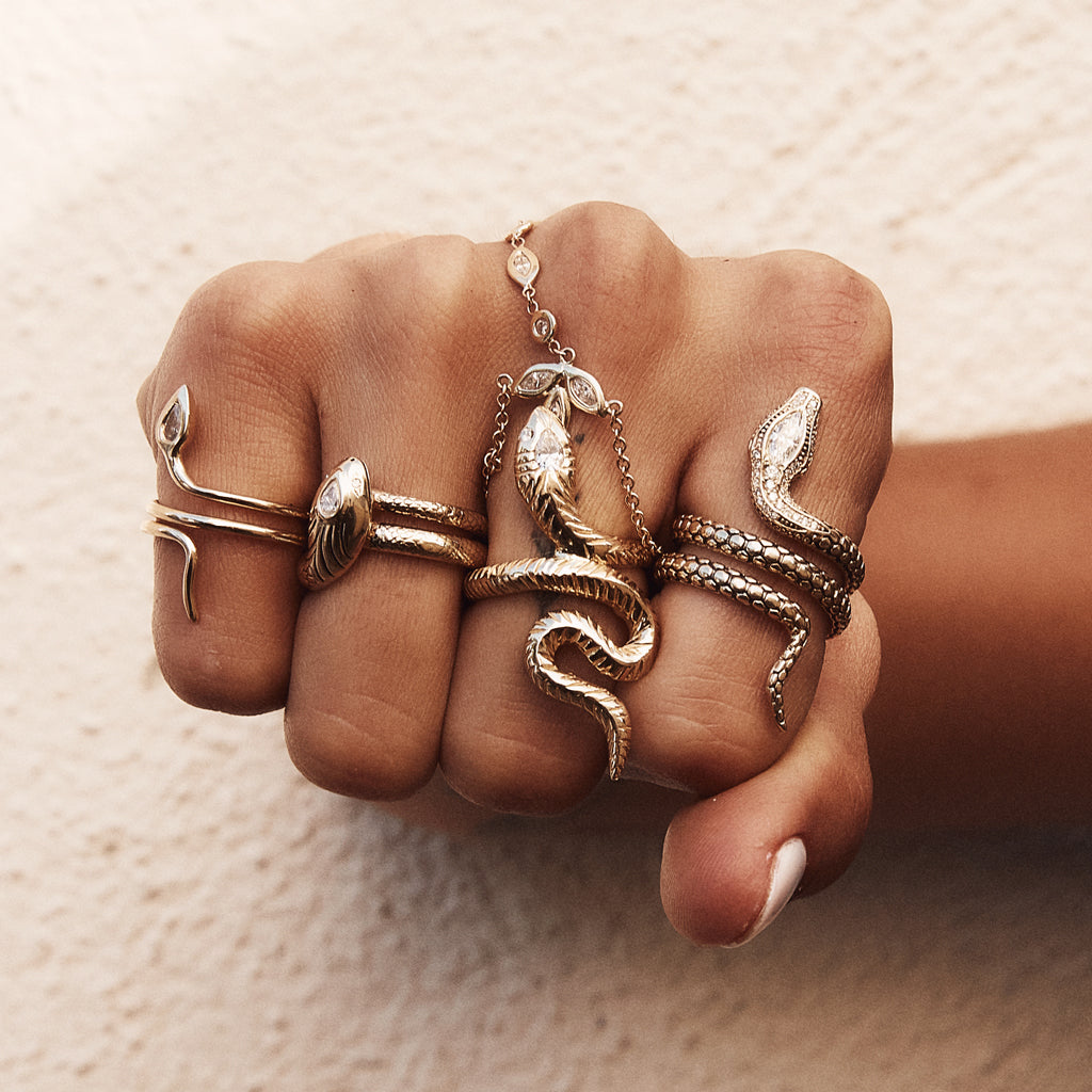 Eva Teardrop Diamond Head Snake Ring