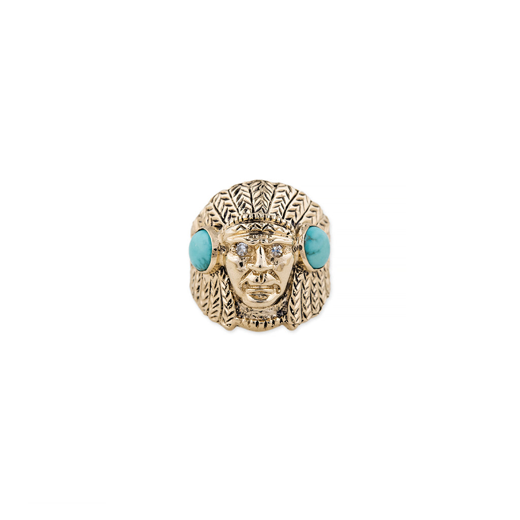 TURQUOISE CARVED CHIEF RING