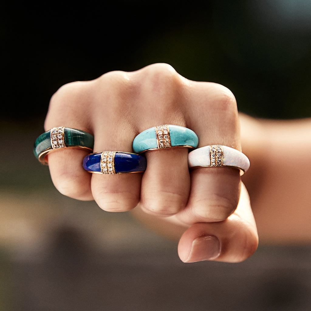 2 Row Pave Onyx Inlay Dome Band Ring