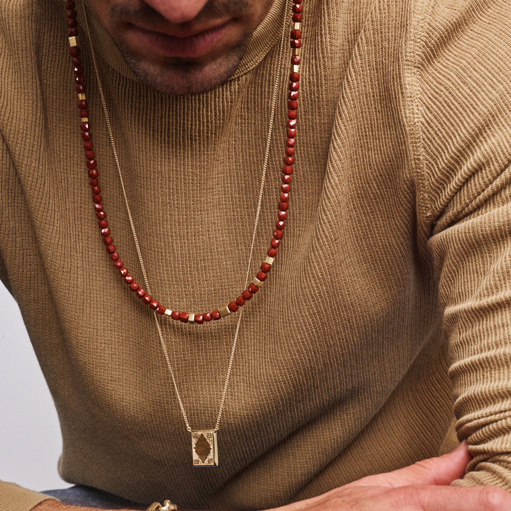 GOLD HEXAGON BEADS + RED JASPER BEADED NECKLACE