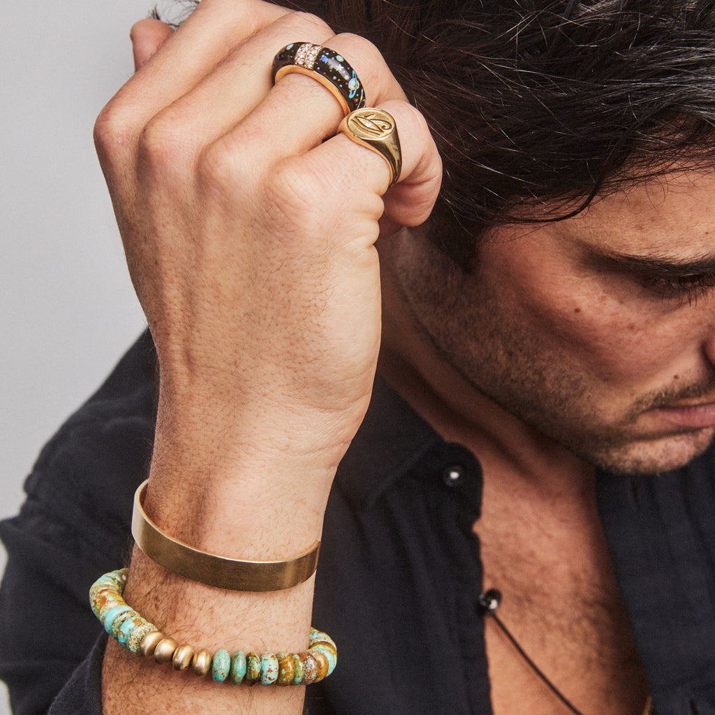 4 Gold Beads + Turquoise Beaded Stretch Bracelet