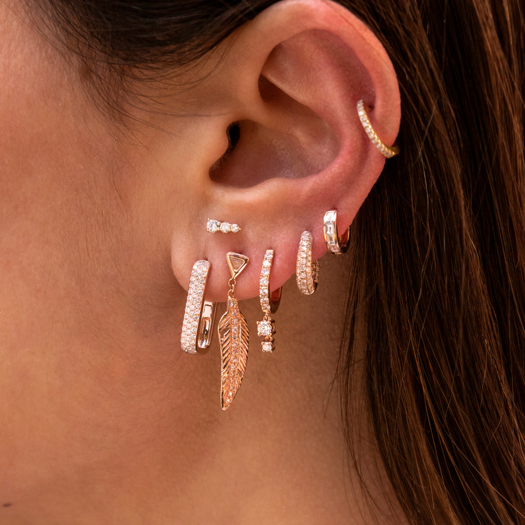 Trillion Diamond + Pave Feather Drop Stud Earring